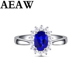 Solitaire Ring Wedding Rings Genuine 05ct AAA Natural Sapphire Ring 016ctw Real Diamond 14Kt White Gold Simple Design for Girl Birthday Wholesale Jewellery