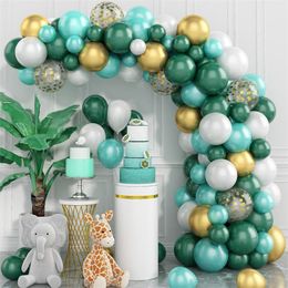 Party Decor Green Balloon Garland Arch Kit with Metal Gold Confetti for Birthday Baby Shower Weddding Graduation Supplies MJ0781