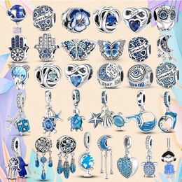 925 Silver bead fit Charms Pandora Charm Bracelet Blue Colour Charm Butterfly Flower Owl Turtle Dolphin charmes ciondoli DIY Fine Beads Jewellery
