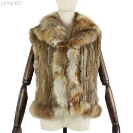 Women's fur Faux Harppihop New Winter Autumn Good Quality Collar Knitted Vest Rabbit Fur Coat 30% Discount L220829