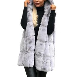 Women's Vests Across Stripe Long Faux Fur Vest Coat Hooded Solid Colour Open Front Cardigan Waistcoat Hooded Open Front Cardigan Waistcoat 220827