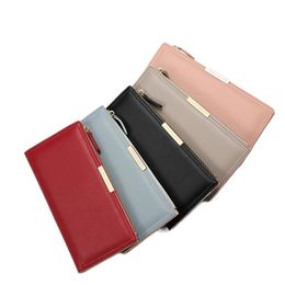 Long Wallets Multi-slot Zipper Pure Colour PU Large Capacity