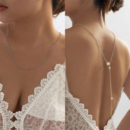 Chains Gold Color Backdrop Necklace Pearl Back Chain Women Long For Backless Dress Wedding Accessories Jewelry Bridesmaid Gift