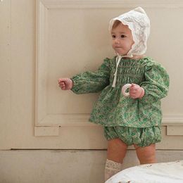 Juegos de ropa 2022 2 PCS Baby Girl Set Dress Floral Dress Bloomers Ni￱os Vintage Smocked Algod￳n Babi Grupos de verano