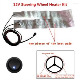 Steering Wheel Covers Car Heated Kits Carbon Fibre Universal With Blue LED Light Switch