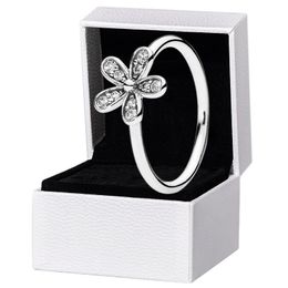 Sparkling Daisy Flower RING Cute Womens 925 Sterling Silver Party Jewelry For pandora CZ diamond girlfriend gift Rings with Original Box