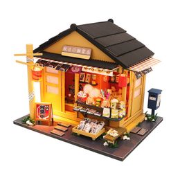 Architecture DIY House Japanese Style Grocery Store Wooden Dollhouse Miniaturas With Furnitures DIY Doll Kit Toys For Children Brithday Gift 220829
