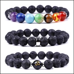 Charm Bracelets Black Lava Stone Seven Chakras Healing Beads Charm Bracelet Women Men Energy Buddha Bracelets Jewelry Dro Dhseller2010 Dhwog