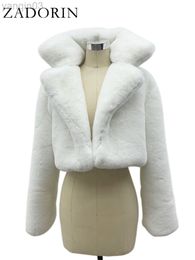 Women's fur Zadorin Winter Hairy Oversized Cropped For Women 2022 New Stand Collar Long Sleeve Faux Rabbit Fur Coat Jackets Crop top L220829