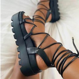 Sandals Woman Gladiator Ladies Ankle Wrap Wedges Women Platform Shoes Female Fashion Lace Up Women's Footwear Plus Size 43