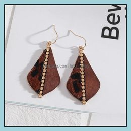 Charm Teardrop Frame Inspired Splicing Woood Leopard Print Pu Leather Charms Earrings Geometric Women Jewellery Drop Delivery 2 Lulubaby Dh7Kw