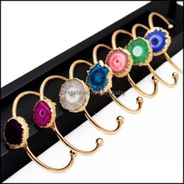 Bangle Blue Green Rose Pink Drusy Druzy Crystal Open Cuff Bangle Sunflower Patterncolorf Bracelets For Women Girl Lady Jewel Lulubaby Dhzh1