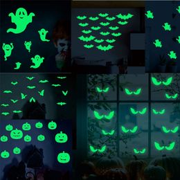 Other Event Party Supplies 1set shiny Halloween Luminous stickers bat pumpkin Stickers for Halloween party decorations indoor Kids Room wall decors 220829