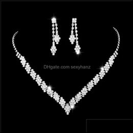 Earrings Necklace Bridal Wedding Necklace Earrings Jewelry Set Claw Zircon Chain Fashion Women Bridesmaid Pography Acc Dro Sexyhanz Dhavh