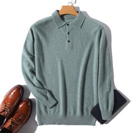 Men's Sweaters Cashmere Lapel Shirts Spring Autumn Pullovers Knit Warm Tops Male 100 Wool POLO Large Size 220829