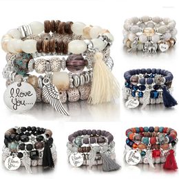 Strand Fashion Multilieper Crystal Lava Beads Wing Tassel Bangles Proveedor