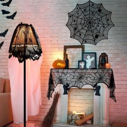 Other Event Party Supplies Halloween Home Decoration Set Spider Web Tablecloth Halloween Black Lampshade Black Bat Fireplace Towel Holiday Horror Props 220829