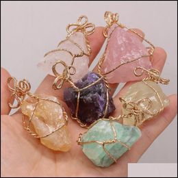 Charms Wire Wrap Irregar Chakra Natural Stone Charms Pendant Reiki Healing Crystal Charm Fashion Diy Necklace Jewelry Ma Dhseller2010 Dhfcv