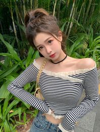 Women's T Shirt T-Shirt Edible Tree Hollow Shoulder Knit Crop Top Sexy Graphic Striped Women Aesthetic Korean Clothing Y2k Fall