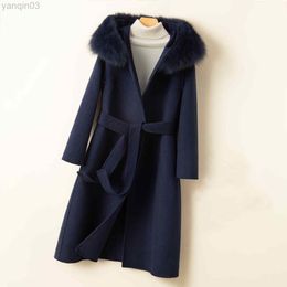 Women's fur New Product Classic Double Faced Wool Female Wavy Cashmere Winter Coat Women Fur Collar L220829