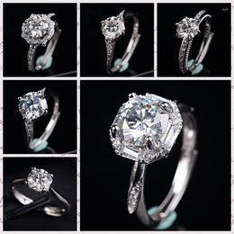 silver diamond cluster ring UK - Cluster Rings 925 Silver Diamond Test Passed Moissaite Engagemet Rose Gold Platinum Plated Brilliant Cut D Color 1 Moissanite Ring