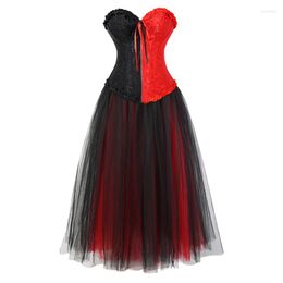 Bustiers & Corsets Womens Vintage Corset Dress Gothic Brocade Top With Floor Length Skirt Party Sexy Lace Up Plus Size