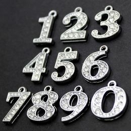 0-9 Rhinestone Number Dog Tag Bracelet Necklace DIY Pendant Accessories Jewelry Silver Color Numbers Crystal Rhinestones Pendants TH0202