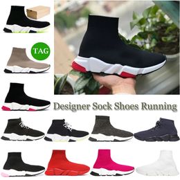 Knit Sock Shoes Mens Womens Designer Sneakers Graffiti Triple Black Pink Brown Slip-On Beige Glitter Platform Luxury Woman Trainer With box