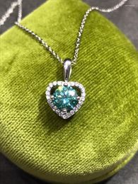 moissanite silver UK - Pendants Other 925 Silver Brilliant Cut 1 Green&Blue Moissanite Heart Pendant Necklace VVS1 Gemstone Necklaces For Women Trendy Jewelry