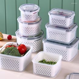 Storage Bottles 3pcs Fridge Organiser Containers Fresh Vegetable Fruit Drain Basket Refrigerator Box With Lid Kitchen Tools Accessories