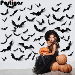 Other Event Party Supplies 2448pcs Halloween Decoration 3D Black PVC Bat Halloween Party DIY Decor Bar Room Halloween Party Scary Decos Props Wall Sticker 220829