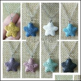 Pendant Necklaces Starfsh Lava Rock Volcano Necklace Aromatherapy Essential Oil Diffuser Necklaces Black Pendant Stainle Dhseller2010 Dhm7D