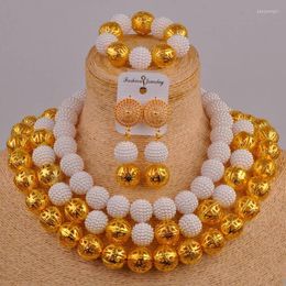 Necklace Earrings Set White And Gold African Costume Women Nigerian Wedding ZZ22