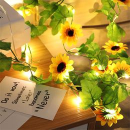 Strings 2m/20 Lights Sunflower LED Fairy String Battery Powered Wedding Valentine's Day Event Party Garland Christmas Decor