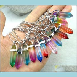 Pendant Necklaces Hexagonal Colorf Transparent Glass Crystal Pendant Stone Jewellery Making Necklace Accessories Drop Deli Dhseller2010 Dhjv5