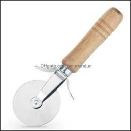Cake Tools Round Pizza Cutter Knife Roller Clutc Stainless Steel Cutters Wood Handle Pastry Nonstick Tool Wheel Slicer Wit Bingdundun Dhhrz