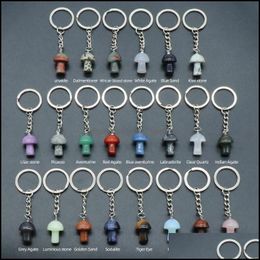 Keychains Mix Natural Stone Key Chain Ring Mushroom Pendant Keychains Cute Mini Statue Charms Keychain Lovely Keyring For C Mjfashion Dhcbk