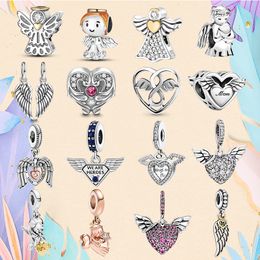 925 Silver bead fit Charms Pandora Charm Bracelet Angel Heart Charms Angels Wing God Of Love Feather charmes ciondoli DIY Fine Beads Jewelry