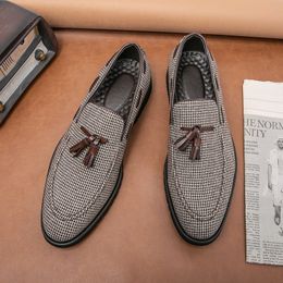 Men Houndstooth Cotton Tassel Loafers Shoes Slip-on Fashion Business Casual Daily All-match 76