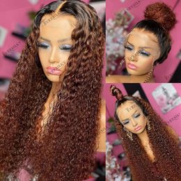 Kinky Curly Brown Ombre Peruvian Remy Human Hair 360 Lace Frontal Wigs for Black Women 200 Density 13x6 Laces Front Wigs