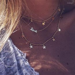 Pendant Necklaces Bohemian Jewellery Fashion Geometric Five-Pointed Star Letters LOVE Stars Necklace Multi-layer Clavicle Chain Wholesale