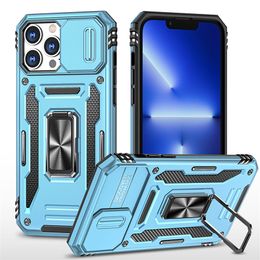 Shockproof Lens Protective Slider Door Mobile Phone cases Ring Holder Kickstand Combo For Samsung M13 A73 A53 A33 A03 CORE A23 M52 A13 A12 Cover B2