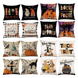 Pillow Halloween Decorations Cushion Cover 45cm Linen Funny Pumpkin Candy Cobweb Printed Case Home Decor Pillowcase