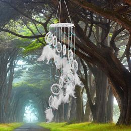 Decorative Figurines White Feather Wind Chimes Wheel Hanging Ornament Living Room Bedroom Kid Home Decoration