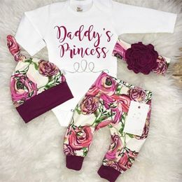 Clothing Sets 3PCS born Baby Girls Sets Flower Letter Printed Romper Flower Pants Cute Leggings Hat Outfits Clothes Set Spring Autumn 220830