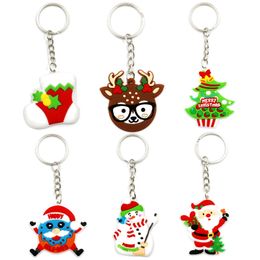 PVC Soft Christmas Keychains Santa Claus Snowman Elk Cartoon Keychain Pendant XMAS Gift Keyring Key Chain