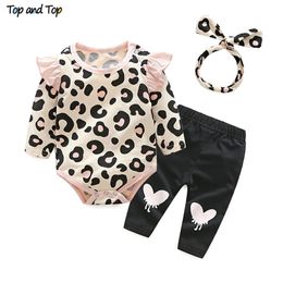 Clothing Sets Top and Top Baby Girls Clothes Set Autumn born Baby Girl Clothing Leopard Print Rompers Headband Pants 3PCS Outfits Set 220830