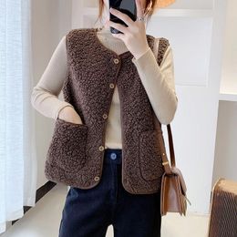 Women's Vests Women Waistcoats Pocket Plus Size Spring Autumn Retro Harajuku Slim Elegant Sleeveless Jackets Button Trendy Outwear 220830