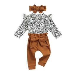 Clothing Sets Citgeett Autumn Infant Baby Girls Fall Outfits Long Sleeve Leopard Ruffle Romper Bow Tie Pants Headband Spring Clothes Set 220830