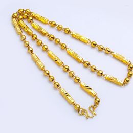 Chains Hexagonal Beads Chain Necklace Men Collar Clavicle Yellow Gold Filled Classic Hip Hop Male Jewellery Gift 60cm Long